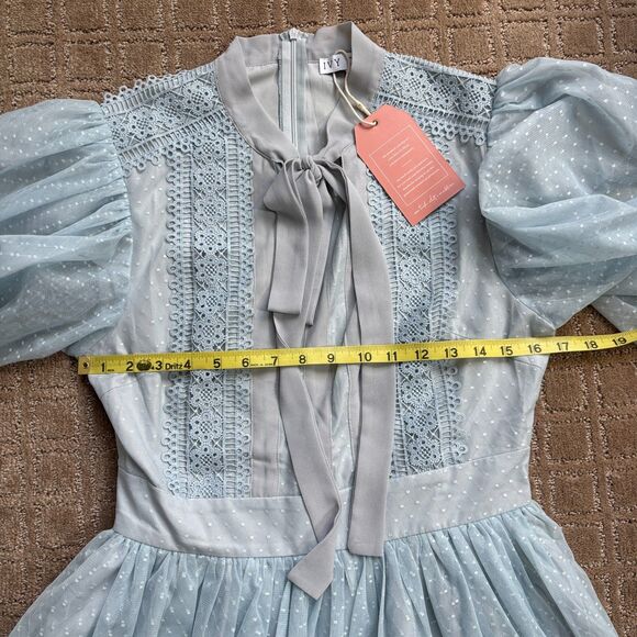 Ivy City Co Kate Dress Women's M Light Blue Flutter Sleeves Swiss Dot Whimsy NWT - Picture 7 of 9